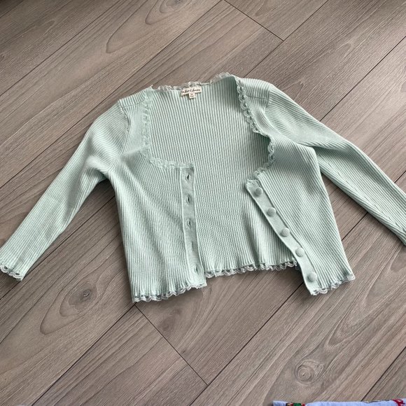 FOR LOVE AND LEMONS Mint Cropped Cardigan - Size Small - Picture 3 of 7